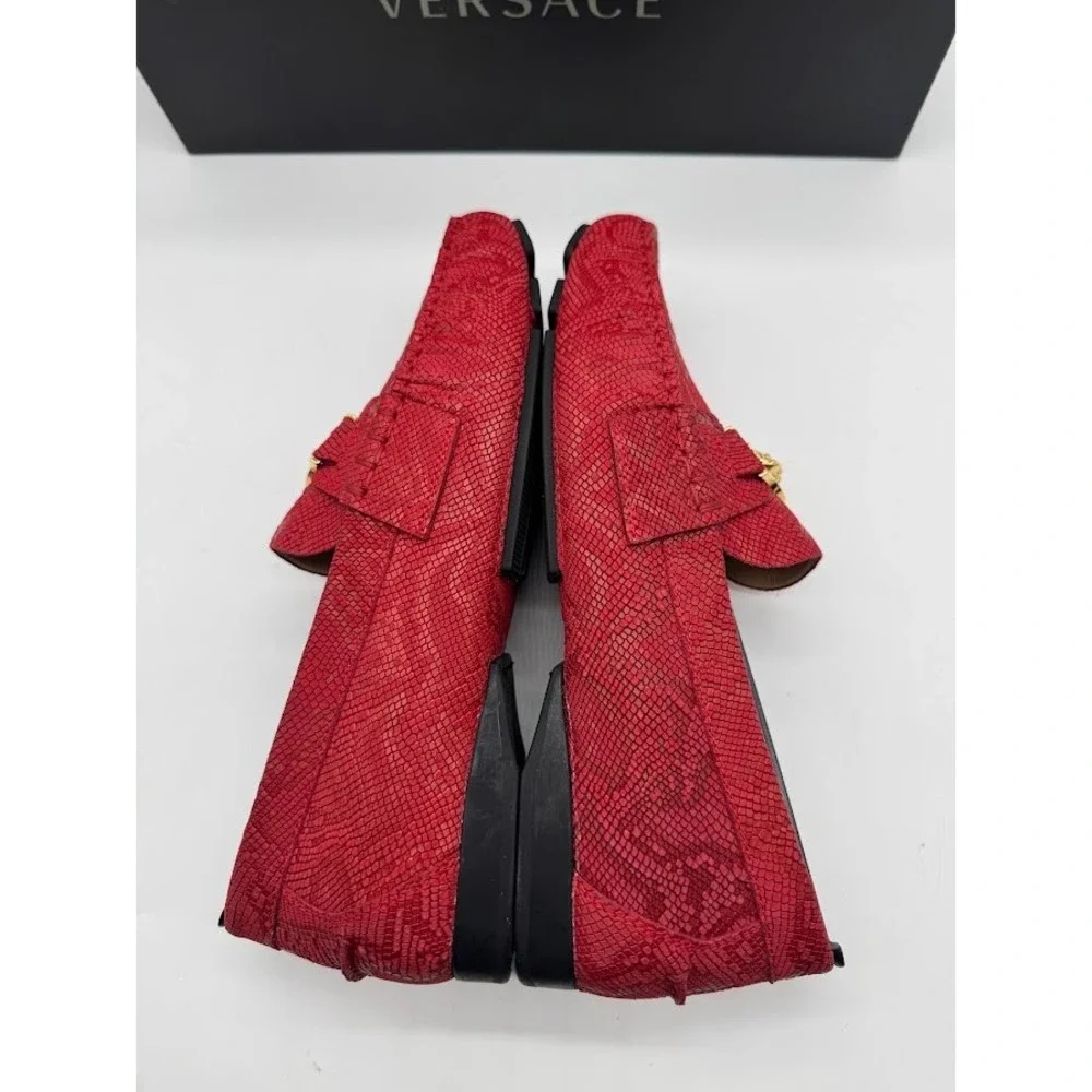 Versace Medusa Driver Loafers‎ Red Python Print Nubuck Mens US 7.5 EU 39 NIB